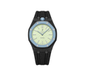 Relógio Swatch x Audemars Piguet Bioceramic Royal Pop 'Blaue Acht' Verde / Azul com Pulseira – relógio montado no case em aço inoxidável preto com pulseira FKM preta, vista frontal
