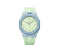 Relógio Swatch x Audemars Piguet Bioceramic Royal Pop 'Blaue Acht' Verde / Azul com Pulseira – relógio montado no case com pulseira em borracha, vista frontal