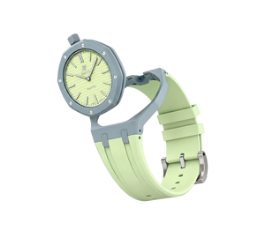 Relógio Swatch x Audemars Piguet Bioceramic Royal Pop 'Blaue Acht' Verde / Azul com Pulseira – kit desmontado em borracha, cabeça do relógio e case com pulseira