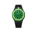 Relógio Swatch x Audemars Piguet Bioceramic Royal Pop 'Green Eight' Verde com Pulseira – relógio montado no case de fibra de carbono com pulseira FKM preta, vista frontal