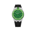Relógio Swatch x Audemars Piguet Bioceramic Royal Pop 'Green Eight' Verde com Pulseira – relógio montado no case em aço inoxidável prata com pulseira FKM preta, vista frontal