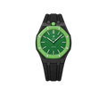 Relógio Swatch x Audemars Piguet Bioceramic Royal Pop 'Green Eight' Verde com Pulseira – relógio montado no case em aço inoxidável preto com pulseira FKM preta, vista frontal
