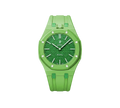 Relógio Swatch x Audemars Piguet Bioceramic Royal Pop 'Green Eight' Verde com Pulseira – relógio montado no case com pulseira em borracha, vista frontal