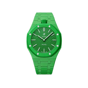 Relógio Swatch x Audemars Piguet Bioceramic Royal Pop 'Green Eight' Verde com Pulseira – relógio montado no case com pulseira em bioceramic, vista frontal