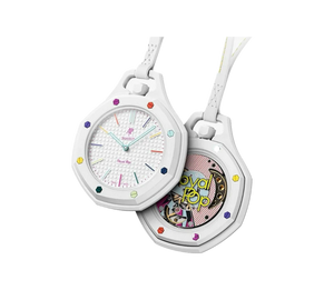 Relógio Swatch x Audemars Piguet Bioceramic Royal Pop 'Huit Blanc' Branco com Pulseira – par de relógios de bolso, frente e verso