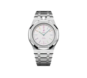 Relógio Swatch x Audemars Piguet Bioceramic Royal Pop 'Huit Blanc' Branco com Pulseira – relógio montado no case full frame com bracelete em aço inoxidável, vista frontal