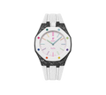 Relógio Swatch x Audemars Piguet Bioceramic Royal Pop 'Huit Blanc' Branco com Pulseira – relógio montado no case de fibra de carbono com pulseira FKM colorida, vista frontal
