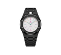 Relógio Swatch x Audemars Piguet Bioceramic Royal Pop 'Huit Blanc' Branco com Pulseira – relógio montado no case full frame com pulseira em aço inoxidável preto, vista frontal