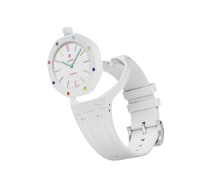Relógio Swatch x Audemars Piguet Bioceramic Royal Pop 'Huit Blanc' Branco com Pulseira – kit desmontado em borracha, cabeça do relógio e case com pulseira