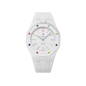 Relógio Swatch x Audemars Piguet Bioceramic Royal Pop 'Huit Blanc' Branco com Pulseira – relógio montado no case com pulseira em bioceramic, vista frontal