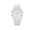 Relógio Swatch x Audemars Piguet Bioceramic Royal Pop 'Huit Blanc' Branco com Pulseira – relógio montado no case com pulseira em bioceramic, vista frontal