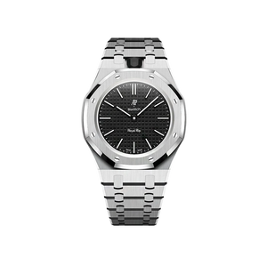 Relógio Swatch x Audemars Piguet Bioceramic Royal Pop 'Ocho Negro' Preto com Pulseira – relógio montado no case full frame com bracelete em aço inoxidável, vista frontal