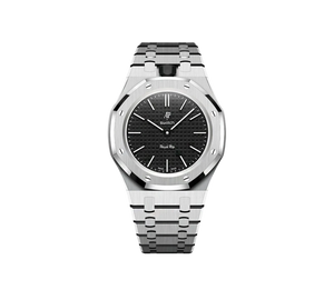 Relógio Swatch x Audemars Piguet Bioceramic Royal Pop 'Ocho Negro' Preto com Pulseira – relógio montado no case full frame com bracelete em aço inoxidável, vista frontal