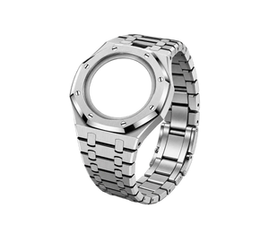 Pulseira de Aço para Relógio Swatch x Audemars Piguet Royal Pop – case full frame com pulseira em aço inoxidável prata, sem o relógio, vista 3/4