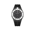 Relógio Swatch x Audemars Piguet Bioceramic Royal Pop 'Ocho Negro' Preto com Pulseira – relógio montado no case de fibra de carbono com pulseira FKM preta, vista frontal
