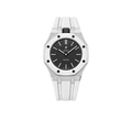 Relógio Swatch x Audemars Piguet Bioceramic Royal Pop 'Ocho Negro' Preto com Pulseira – relógio montado no case em aço inoxidável prata com pulseira FKM branca, vista frontal