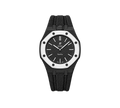 Relógio Swatch x Audemars Piguet Bioceramic Royal Pop 'Ocho Negro' Preto com Pulseira – relógio montado no case em aço inoxidável preto com pulseira FKM preta, vista frontal