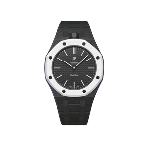 Relógio Swatch x Audemars Piguet Bioceramic Royal Pop 'Ocho Negro' Preto com Pulseira – relógio montado no case com pulseira em bioceramic, vista frontal