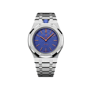 Relógio Swatch x Audemars Piguet Bioceramic Royal Pop 'Orenji Hachi' Azul com Pulseira – relógio montado no case full frame com bracelete em aço inoxidável, vista frontal