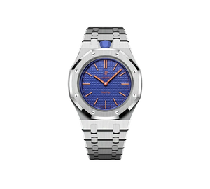Relógio Swatch x Audemars Piguet Bioceramic Royal Pop 'Orenji Hachi' Azul com Pulseira – relógio montado no case full frame com bracelete em aço inoxidável, vista frontal