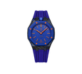 Relógio Swatch x Audemars Piguet Bioceramic Royal Pop 'Orenji Hachi' Azul com Pulseira – relógio montado no case de fibra de carbono com pulseira FKM colorida, vista frontal