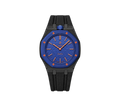 Relógio Swatch x Audemars Piguet Bioceramic Royal Pop 'Orenji Hachi' Azul com Pulseira – relógio montado no case em aço inoxidável preto com pulseira FKM preta, vista frontal