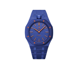Relógio Swatch x Audemars Piguet Bioceramic Royal Pop 'Orenji Hachi' Azul com Pulseira – relógio montado no case com pulseira em bioceramic, vista frontal