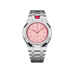 Relógio Swatch x Audemars Piguet Bioceramic Royal Pop 'Otto Rosso' Rosa / Vermelho com Pulseira – relógio montado no case full frame com bracelete em aço inoxidável, vista frontal