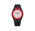 Relógio Swatch x Audemars Piguet Bioceramic Royal Pop 'Otto Rosso' Rosa / Vermelho com Pulseira – relógio montado no case em aço inoxidável preto com pulseira FKM preta, vista frontal