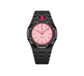 Relógio Swatch x Audemars Piguet Bioceramic Royal Pop 'Otto Rosso' Rosa / Vermelho com Pulseira – relógio montado no case full frame com pulseira em aço inoxidável preto, vista frontal