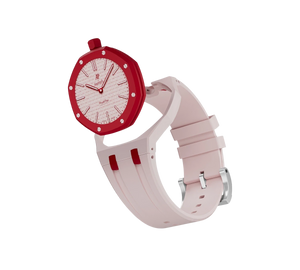 Relógio Swatch x Audemars Piguet Bioceramic Royal Pop 'Otto Rosso' Rosa / Vermelho com Pulseira – kit desmontado em borracha, cabeça do relógio e case com pulseira