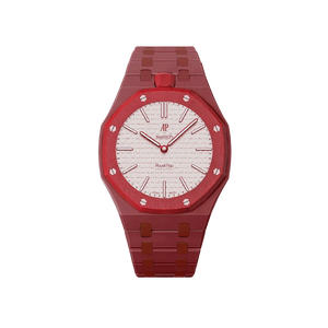 Relógio Swatch x Audemars Piguet Bioceramic Royal Pop 'Otto Rosso' Rosa / Vermelho com Pulseira – relógio montado no case com pulseira em bioceramic, vista frontal