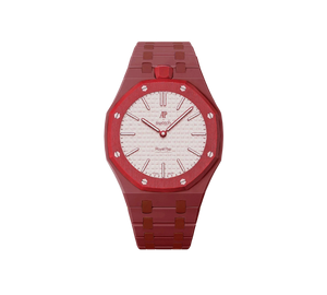 Relógio Swatch x Audemars Piguet Bioceramic Royal Pop 'Otto Rosso' Rosa / Vermelho com Pulseira – relógio montado no case com pulseira em bioceramic, vista frontal