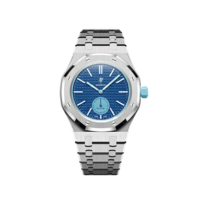 Relógio Swatch x Audemars Piguet Bioceramic Royal Pop 'Savonnette Lan Ba' Azul com Pulseira – relógio montado no case full frame com bracelete em aço inoxidável, vista frontal