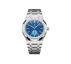 Relógio Swatch x Audemars Piguet Bioceramic Royal Pop 'Savonnette Lan Ba' Azul com Pulseira – relógio montado no case full frame com bracelete em aço inoxidável, vista frontal