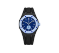 Relógio Swatch x Audemars Piguet Bioceramic Royal Pop 'Savonnette Lan Ba' Azul com Pulseira – relógio montado no case em aço inoxidável preto com pulseira FKM preta, vista frontal