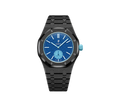 Relógio Swatch x Audemars Piguet Bioceramic Royal Pop 'Savonnette Lan Ba' Azul com Pulseira – relógio montado no case full frame com pulseira em aço inoxidável preto, vista frontal