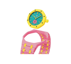 Relógio Swatch x Audemars Piguet Bioceramic Royal Pop 'Savonnette Otg Roz' Amarelo com Pulseira – kit desmontado em bioceramic, cabeça do relógio e case com pulseira