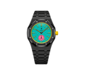 Relógio Swatch x Audemars Piguet Bioceramic Royal Pop 'Savonnette Otg Roz' Amarelo com Pulseira – relógio montado no case full frame com pulseira em aço inoxidável preto, vista frontal