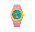 Relógio Swatch x Audemars Piguet Bioceramic Royal Pop 'Savonnette Otg Roz' Amarelo com Pulseira – relógio montado no case com pulseira em borracha, vista frontal