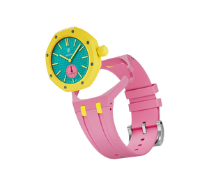 Relógio Swatch x Audemars Piguet Bioceramic Royal Pop 'Savonnette Otg Roz' Amarelo com Pulseira – kit desmontado em borracha, cabeça do relógio e case com pulseira