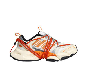 Tênis Adidas XLG Runner Deluxe 2.0 'Cream White Pure Orange' Bege / Laranja – vista lateral, detalhe do cadarço