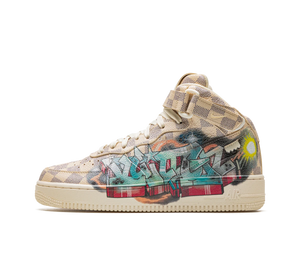 Tênis Nike Air Force 1 Mid x Louis Vuitton 'Graffiti' Bege / Verde – vista lateral