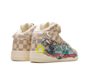 Tênis Nike Air Force 1 Mid x Louis Vuitton 'Graffiti' Bege / Verde – par de costas