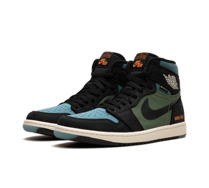 Tênis Nike Air Jordan 1 High Element Gore-Tex 'Sky J Light Olive' Azul / Verde – par, vista frontal