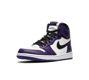 Tênis Nike Air Jordan 1 High Masculino 'Court Purple 2.0' Roxo / Branco – vista 3/4 frontal