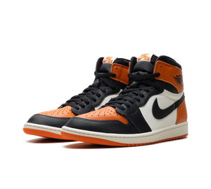 Tênis Nike Air Jordan 1 High OG Masculino 'Shattered Backboard' Preto / Laranja – vista frontal do par