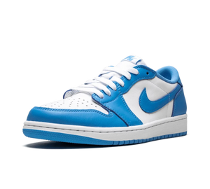 Tênis Nike Air Jordan 1 Low SB x Eric Koston 'UNC' Branco / Azul – detalhe do bico