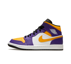 Tênis Nike Air Jordan 1 Mid Masculino 'Lakers' Roxo / Dourado – vista lateral
