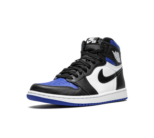 Tênis Nike Air Jordan 1 Retro High OG Masculino 'Royal Toe' Branco / Preto – vista 3/4 frontal